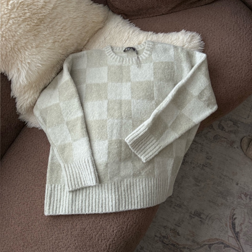 FibFlx Wool Blend Checkered Green Oversized Sweater